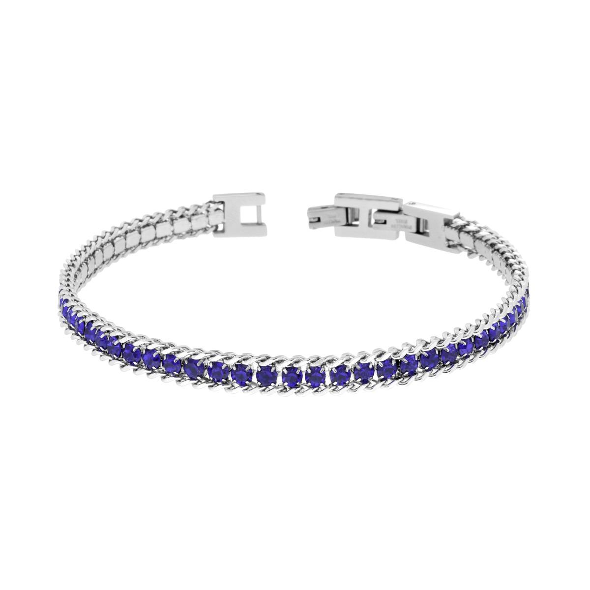 Bracciale Catena Grumetta con Tennis Crystal Blu in ACCIAIO