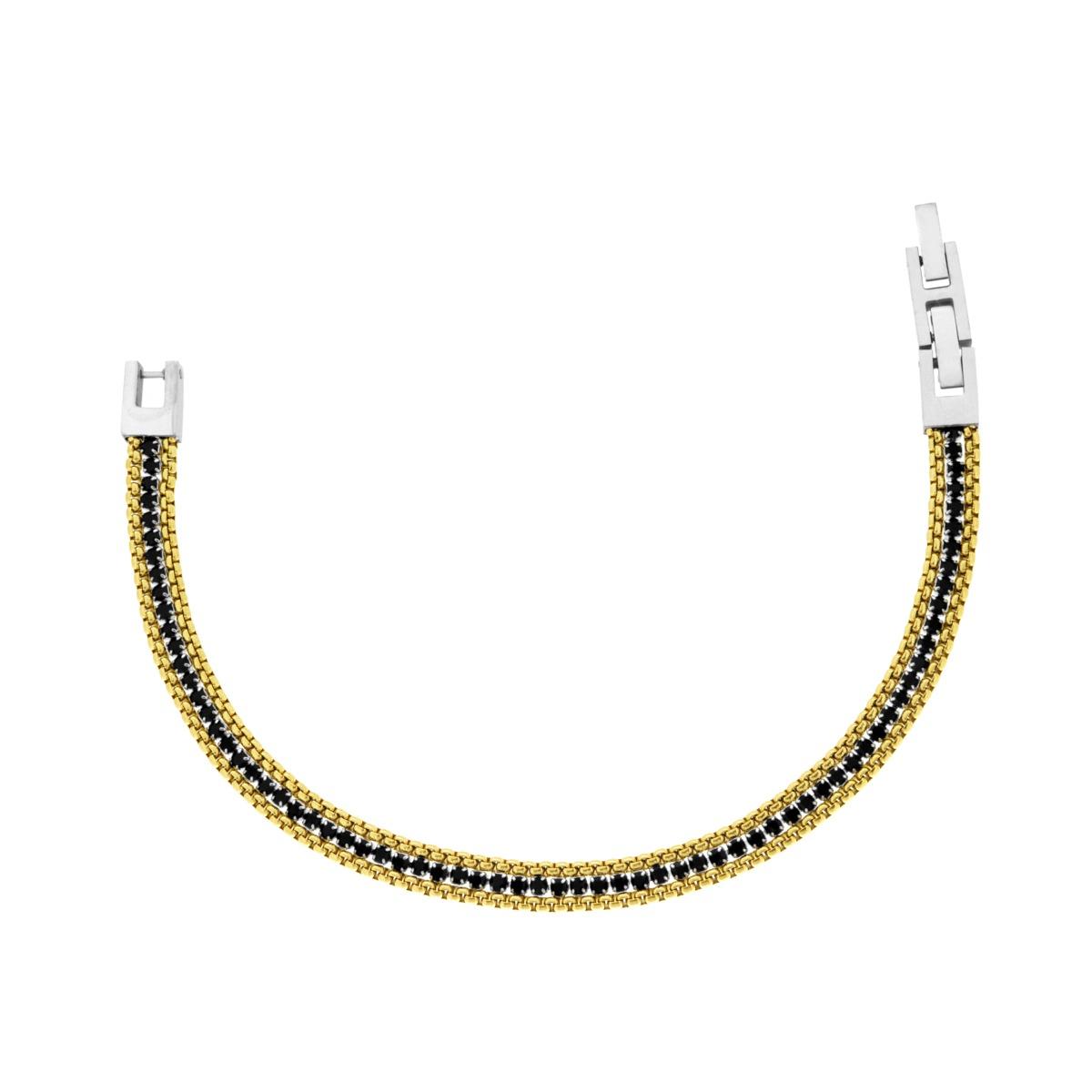 Bracciale Catena Veneziana Tonda colore Oro con Tennis Crystal Neri in ACCIAIO