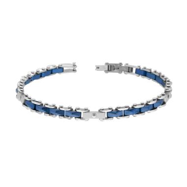 Bracciale Uomo Catena Imperniata con Ceramica colore Blu Bugnata in ACCIAIO