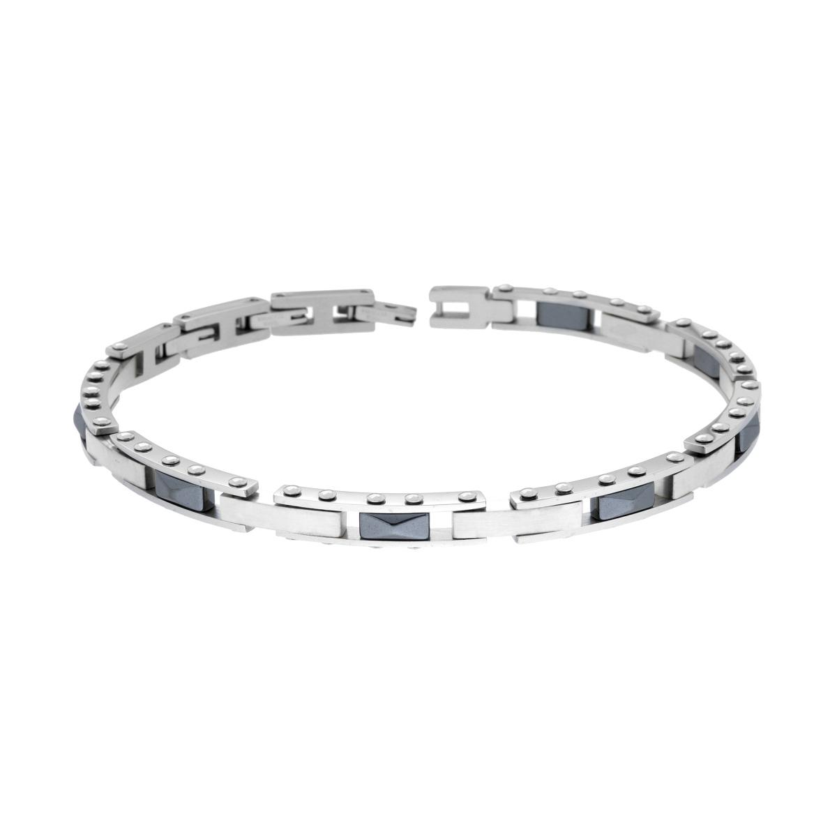 Bracciale Uomo Catena Imperniata Satinata con Ceramica Grigio Antracite in ACCIAIO