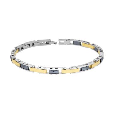 Bracciale Uomo Catena Imperniata Satinata colore Oro con Ceramica Grigio Antracite in ACCIAIO