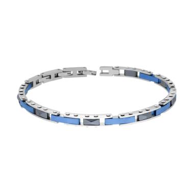 Bracciale Uomo Catena Imperniata Satinata colore Blu con Ceramica Grigio Antracite in ACCIAIO