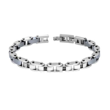 Bracciale Uomo Catena Imperniata Satinata con Ceramica Grigio Antracite e Crystal Neri Carre in ACCIAIO