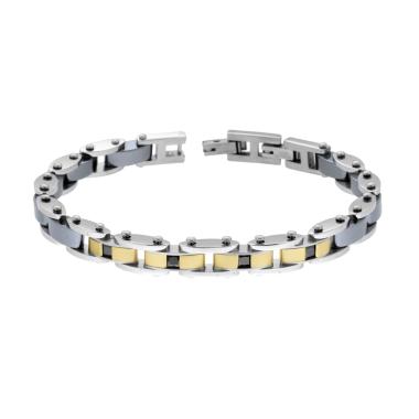 Bracciale Uomo Catena Imperniata Satinata colore Oro con Ceramica Grigio Antracite e Crystal Neri Carre in ACCIAIO