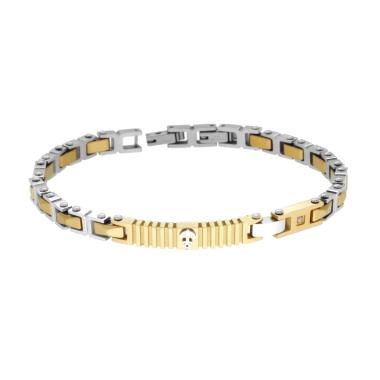 Bracciale Uomo Catena Imperniata con Ceramica e Targa colore Oro con Crystal Bianco e Ancora in ACCIAIO