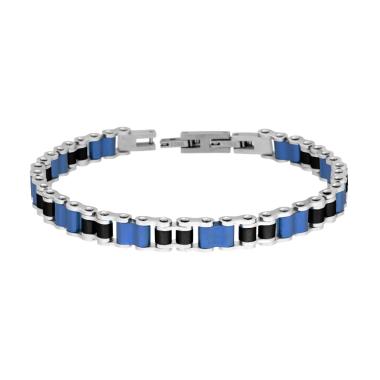 Bracciale Uomo Catena Imperniata colore Nero e Blu in ACCIAIO