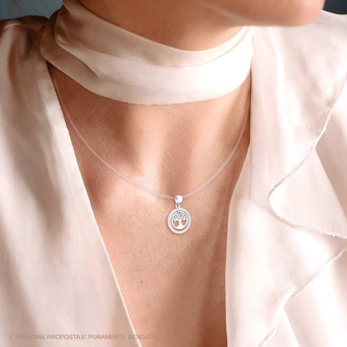 Ciondolo Albero della Vita con Cubic Zirconia Bianchi in ARGENTO 925 Galvanica Rodio