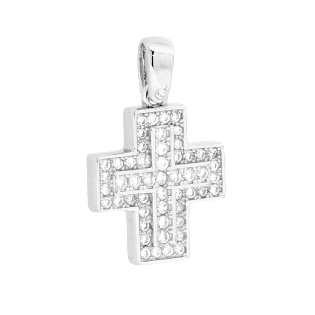 Ciondolo Croce con Cubic Zirconia Bianchi in ARGENTO 925 Galvanica Rodio