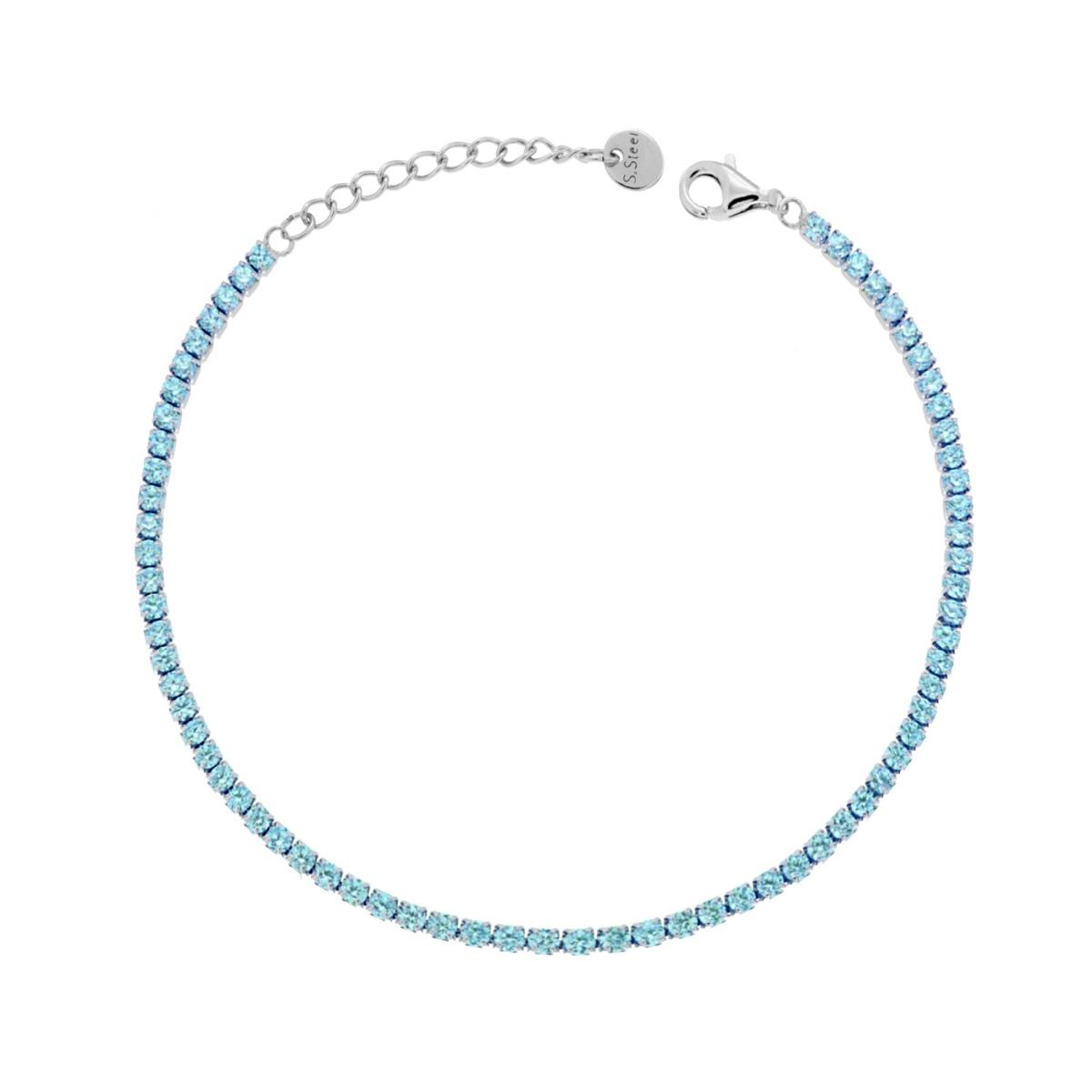 Bracciale Tennis Griffe cm 17+5 con Crystal mm 2 Acquamarina in ACCIAIO
