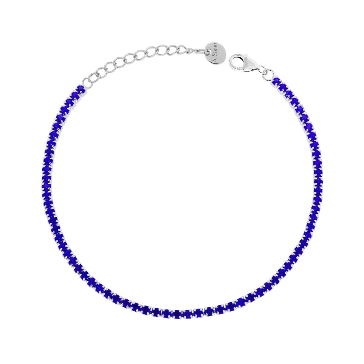 Bracciale Tennis Griffe cm 17+5 con Crystal mm 2 Blu Zaffiro in ACCIAIO
