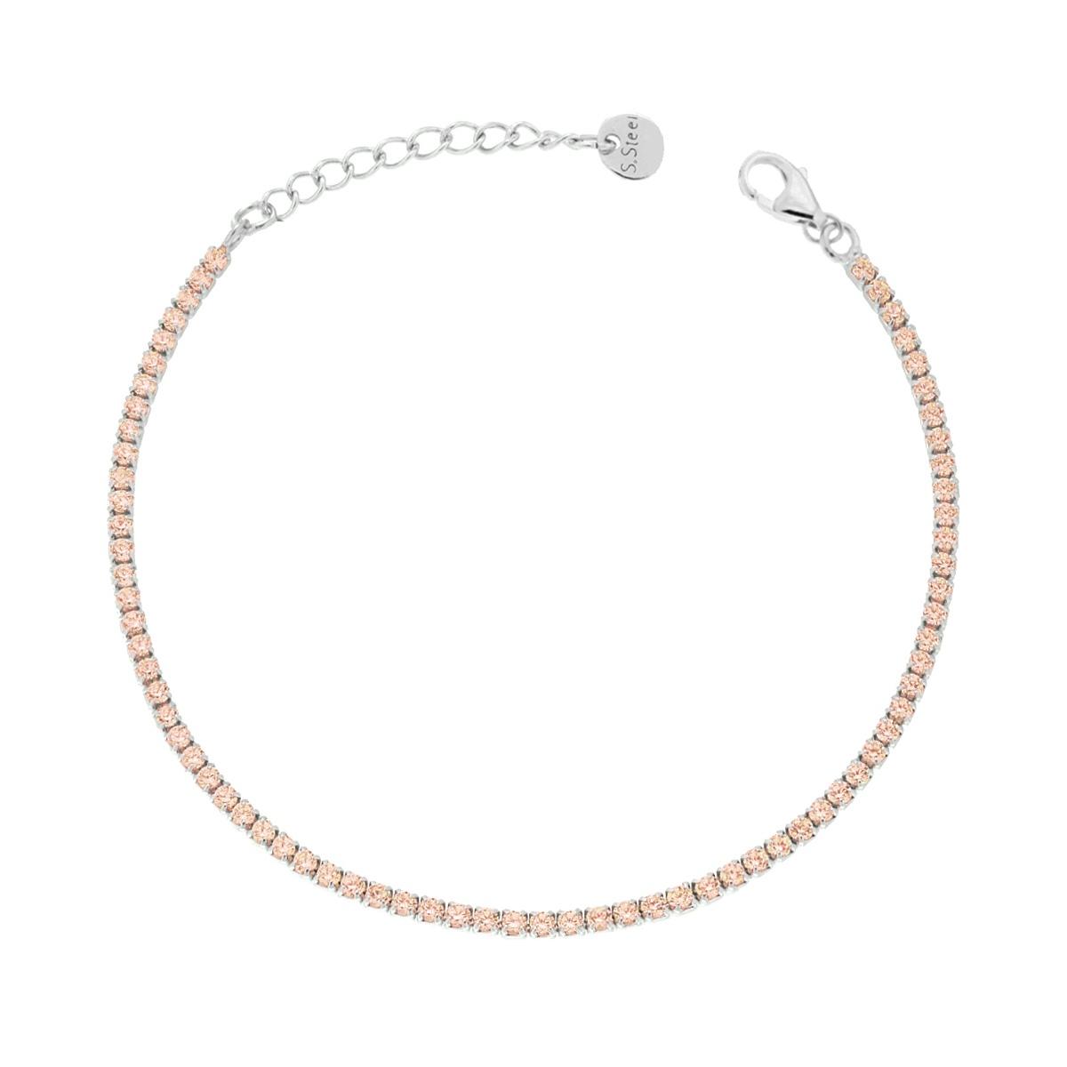 Bracciale Tennis Griffe cm 17+5 con Crystal mm 2 Champagne in ACCIAIO