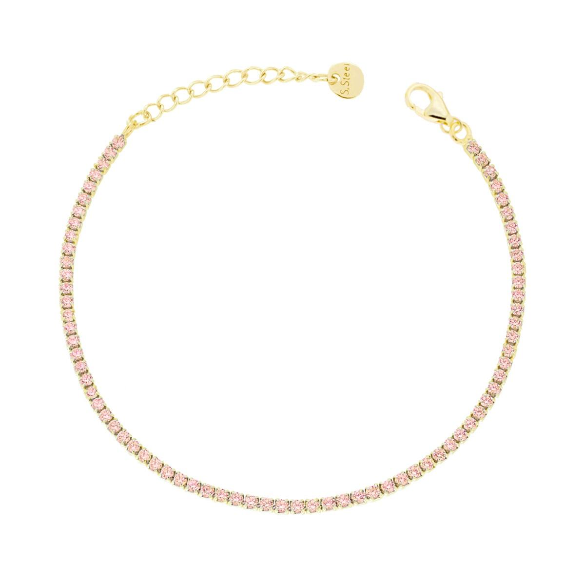 Bracciale Tennis Griffe cm 17+5 con Crystal mm 2 Champagne in ACCIAIO colore Oro