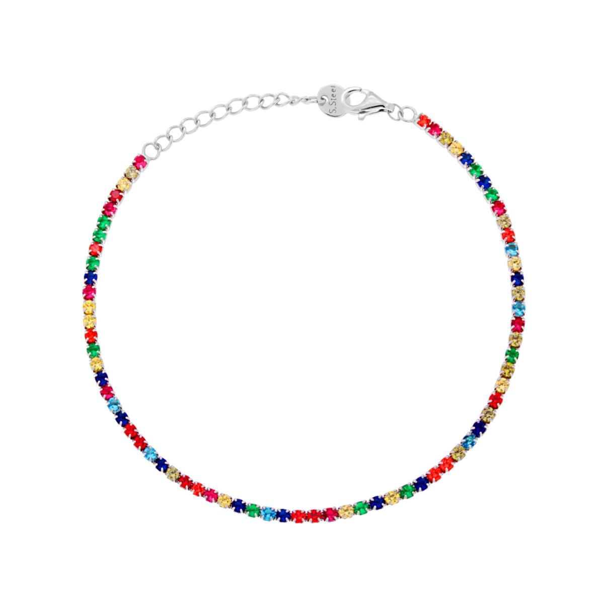 Bracciale Tennis Griffe cm 17+5 con Crystal mm 2 Multicolor in ACCIAIO