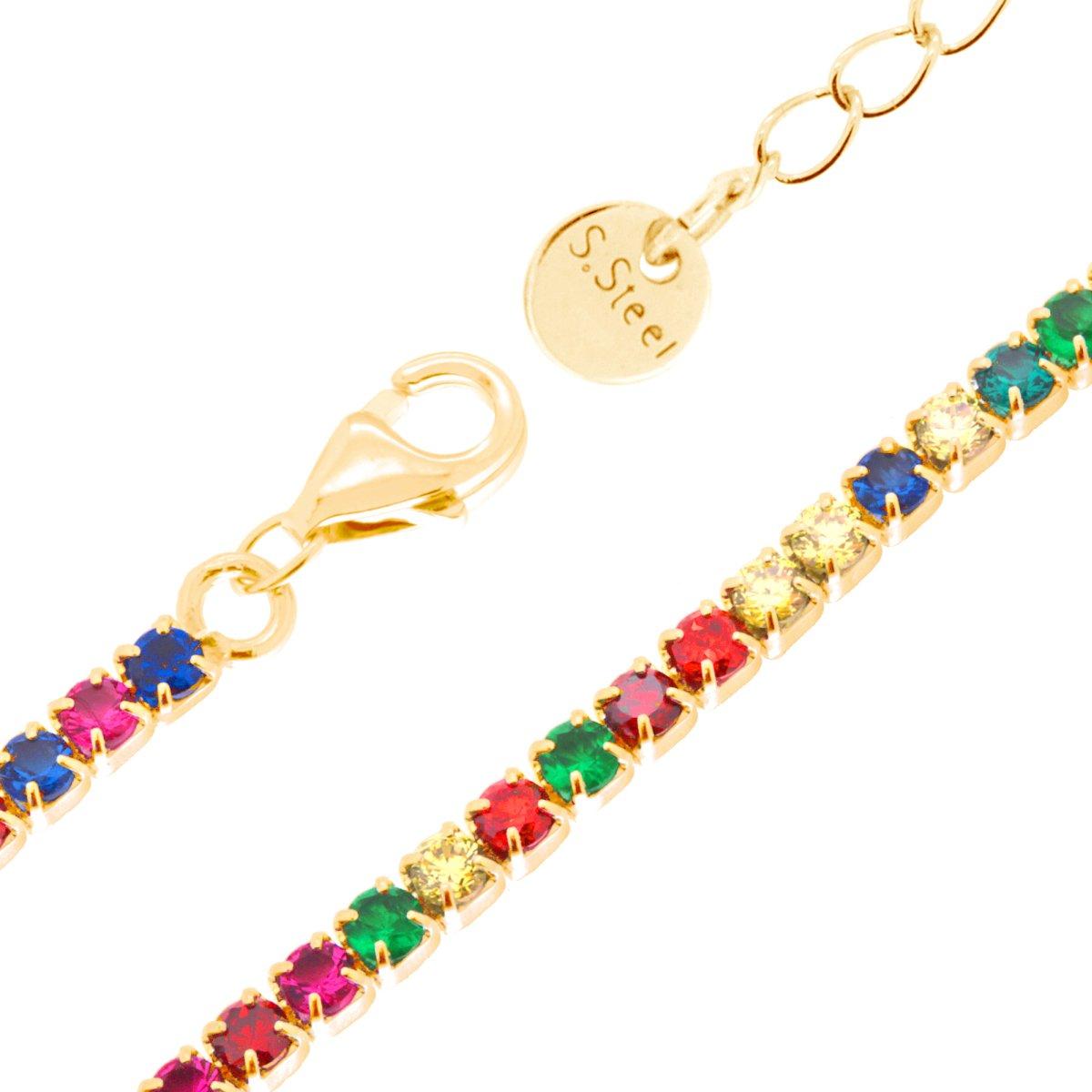 Bracciale Tennis Griffe cm 17+5 con Crystal mm 2 Multicolor in ACCIAIO colore Oro