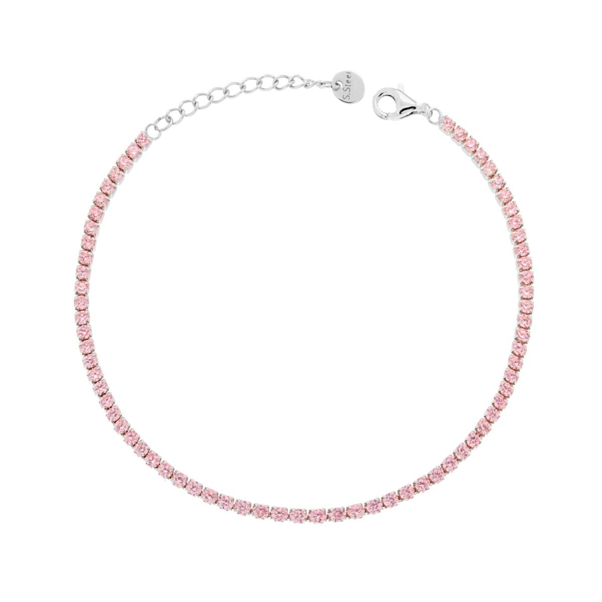 Bracciale Tennis Griffe cm 17+5 con Crystal mm 2 Rosa in ACCIAIO