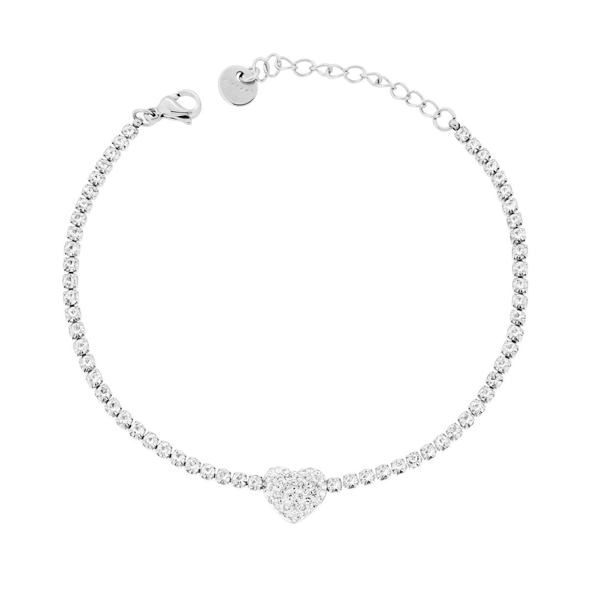 Bracciale Tennis con Cuore e Crystal Bianchi in ACCIAIO