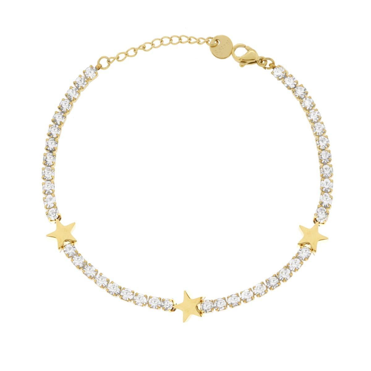 Bracciale Tennis con Stelle e Crystal Bianchi in ACCIAIO colore Oro