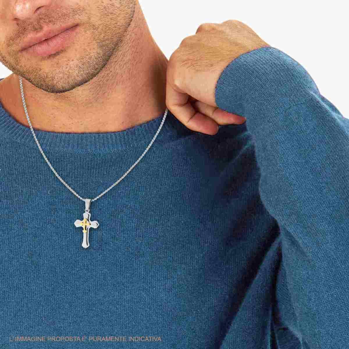 Collana Catena Veneziana Tonda con Croce colore Oro in ACCIAIO