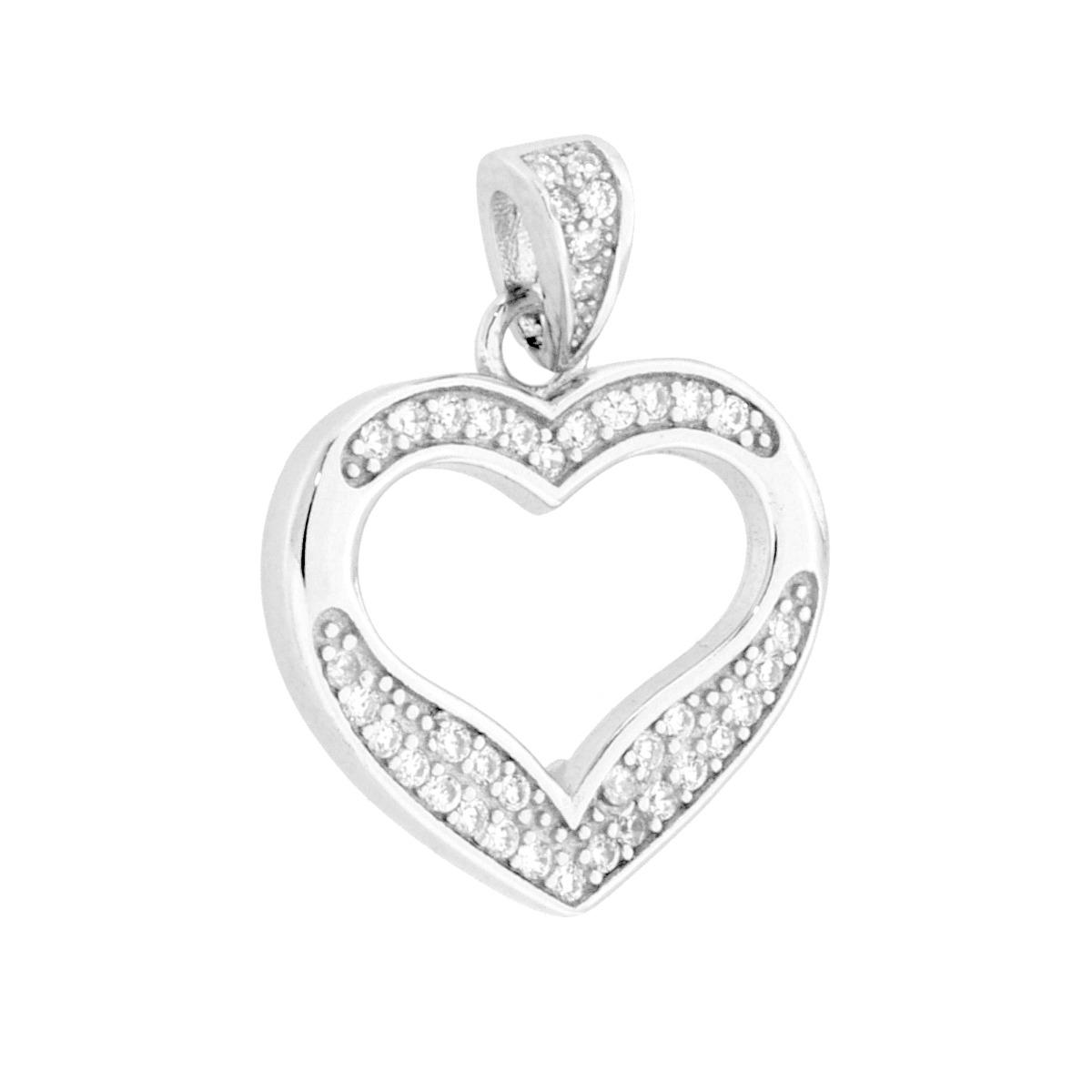 Ciondolo Cuore con Cubic Zirconia Bianchi in ARGENTO 925 Galvanica Rodio