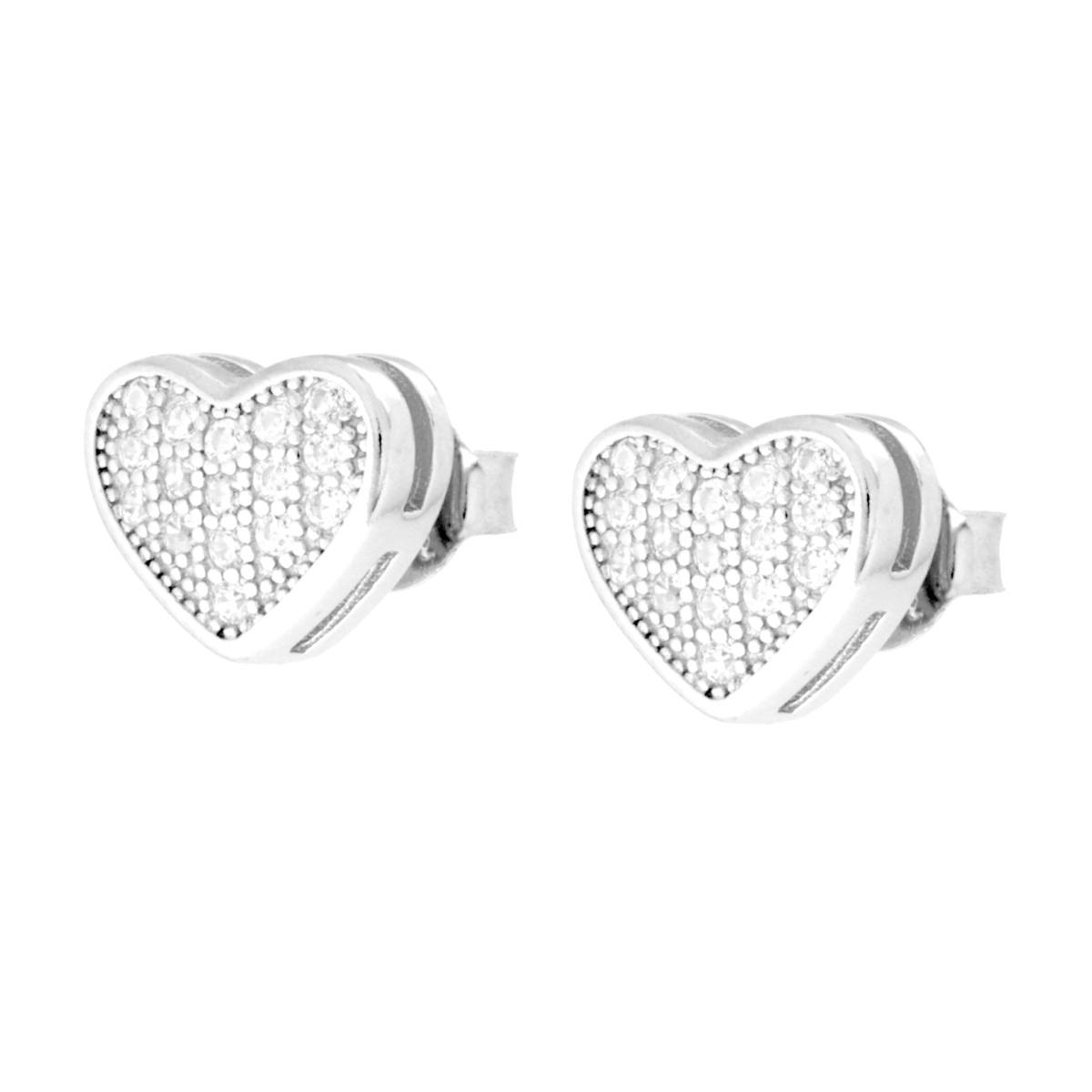 Orecchini Cuore con Cubic Zirconia Bianchi in ARGENTO 925 Galvanica Rodio