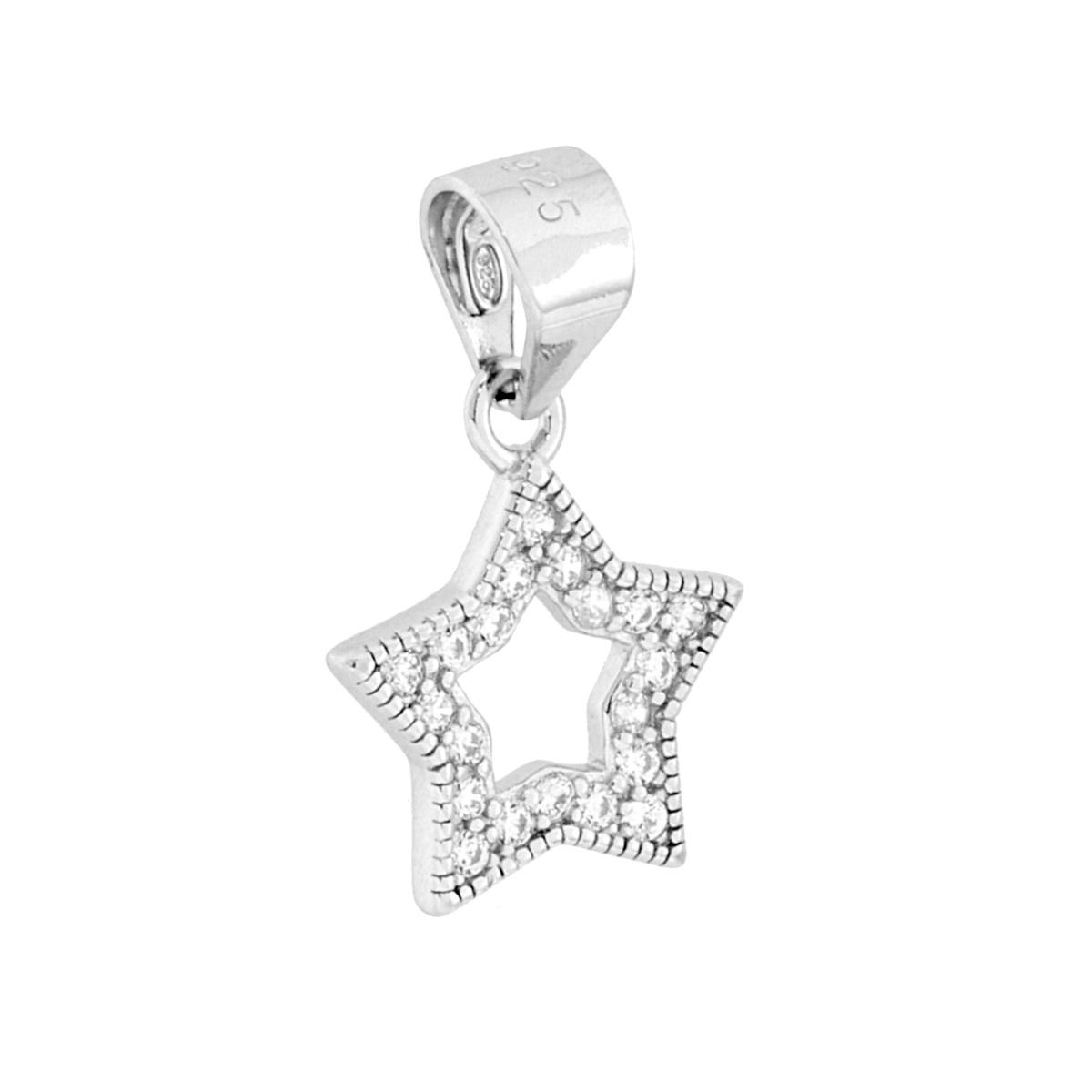 Parure Set Orecchini e Ciondolo Stella con Cubic Zirconia Bianchi in ARGENTO 925 Galvanica Rodio