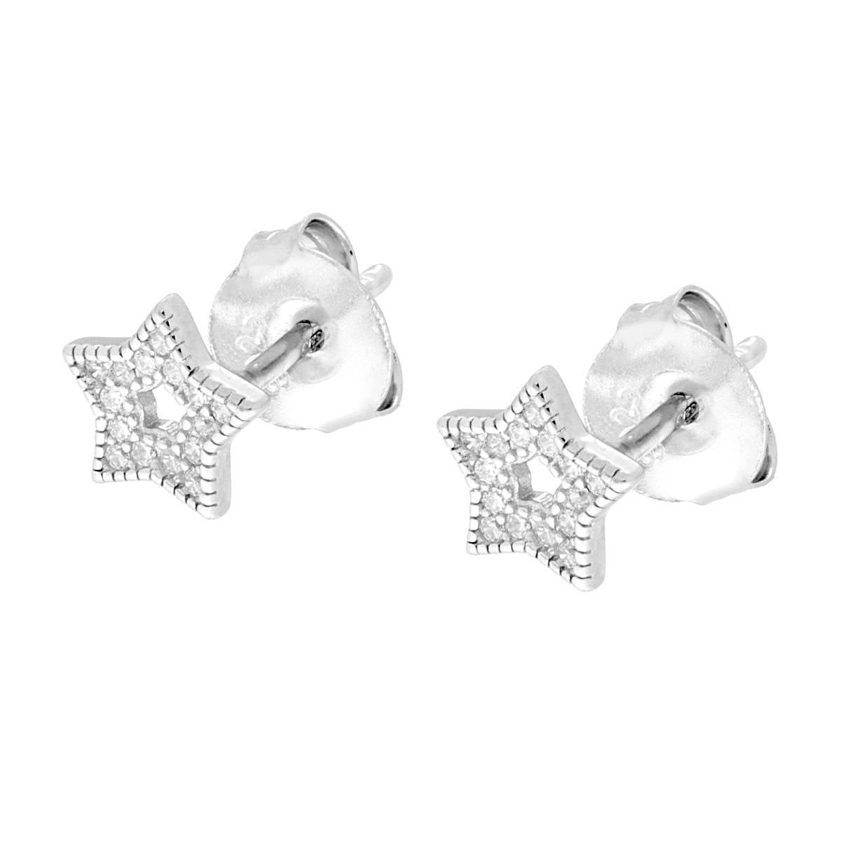 Parure Set Orecchini e Ciondolo Stella con Cubic Zirconia Bianchi in ARGENTO 925 Galvanica Rodio