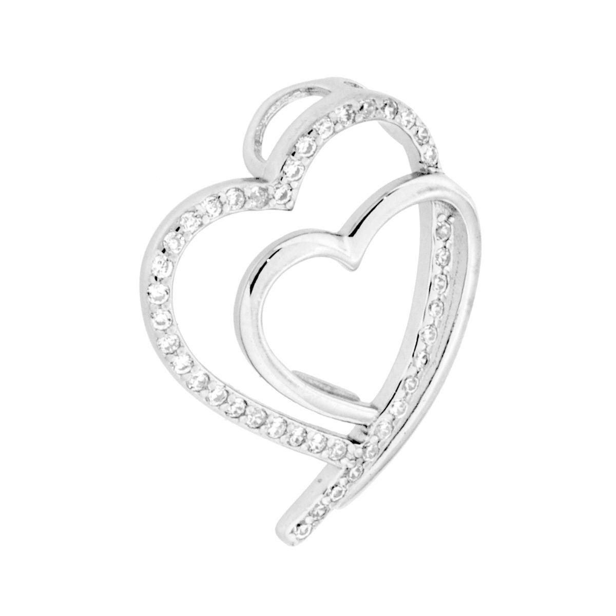 Ciondolo Cuore con Cubic Zirconia Bianchi in ARGENTO 925 Galvanica Rodio