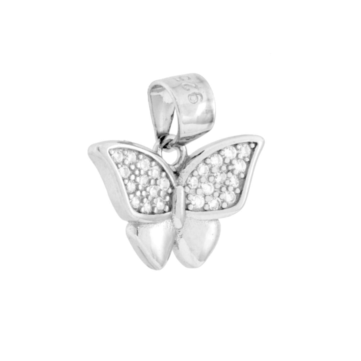 Parure Set Orecchini e Ciondolo Farfalla con Cubic Zirconia Bianchi in ARGENTO 925 Galvanica Rodio