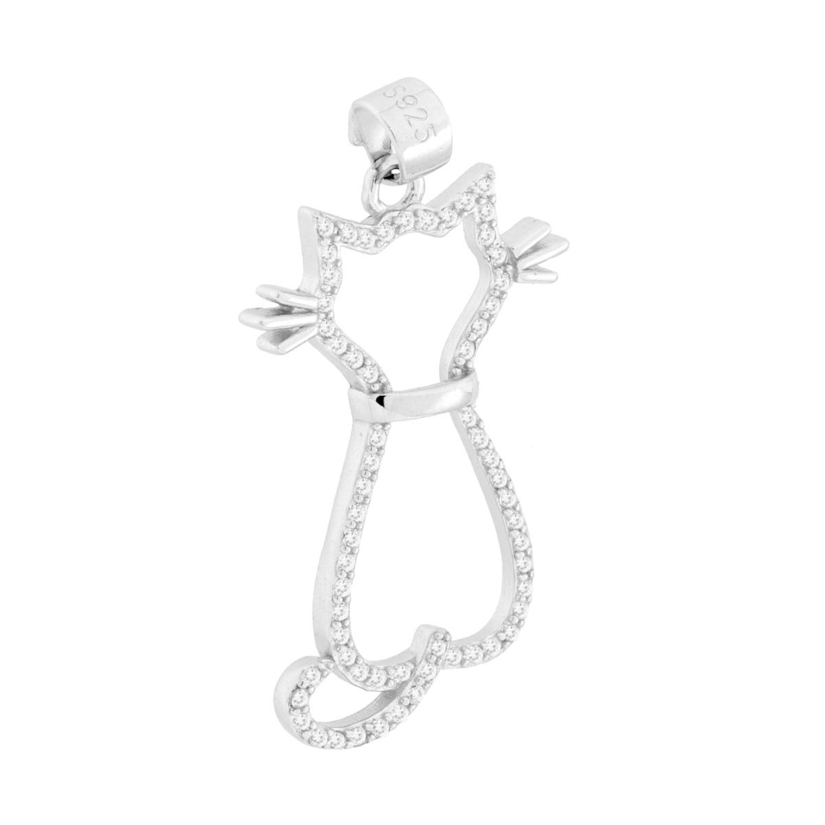 Ciondolo Gatto con Cubic Zirconia Bianchi in ARGENTO 925 Galvanica Rodio