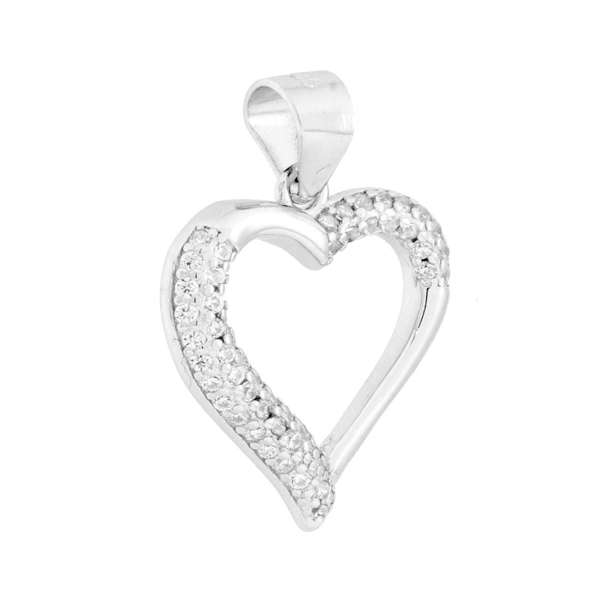 Ciondolo Cuore con Cubic Zirconia Bianchi in ARGENTO 925 Galvanica Rodio