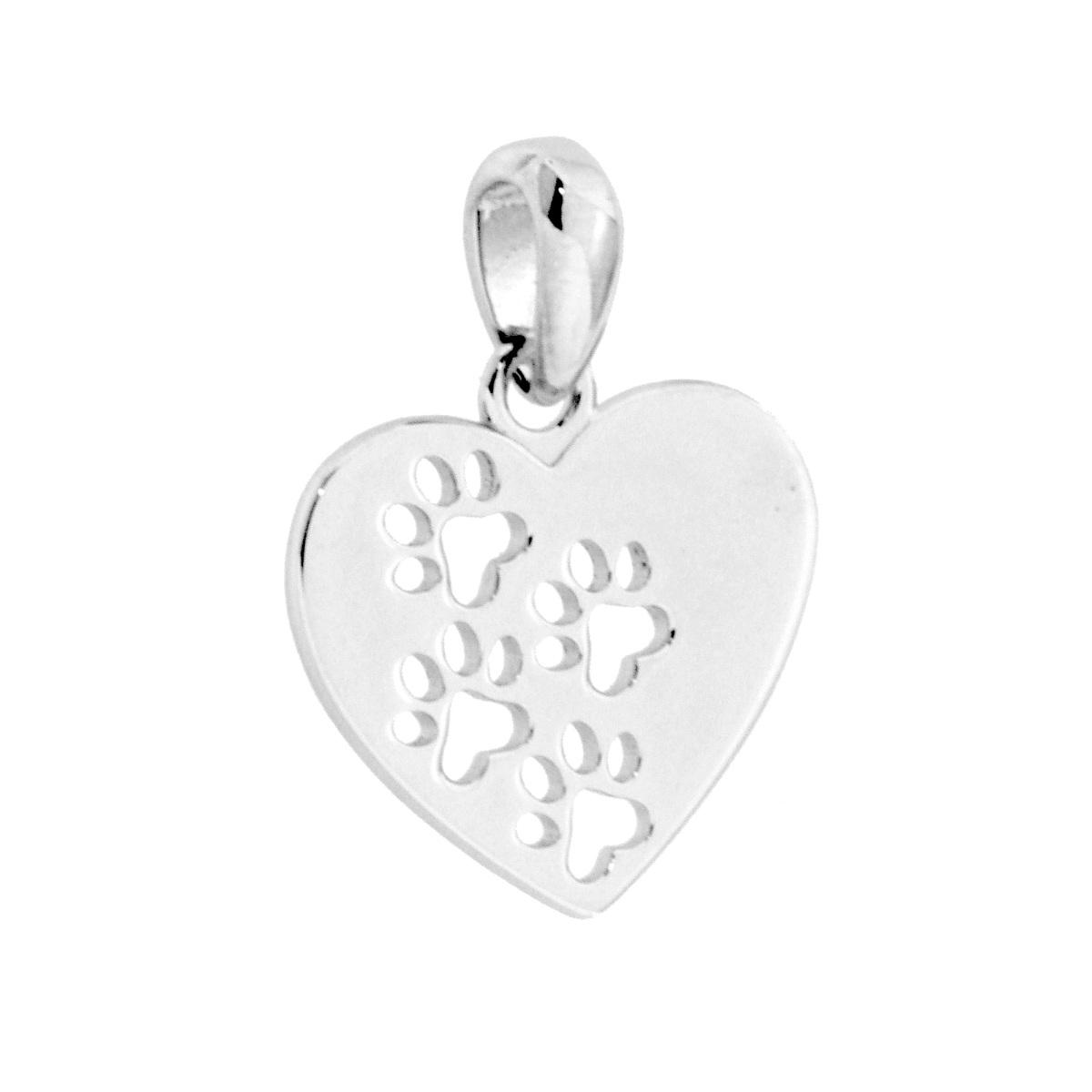 Ciondolo Piastrina Cuore con Impronte Zampa Cane in ARGENTO 925 Galvanica Rodio
