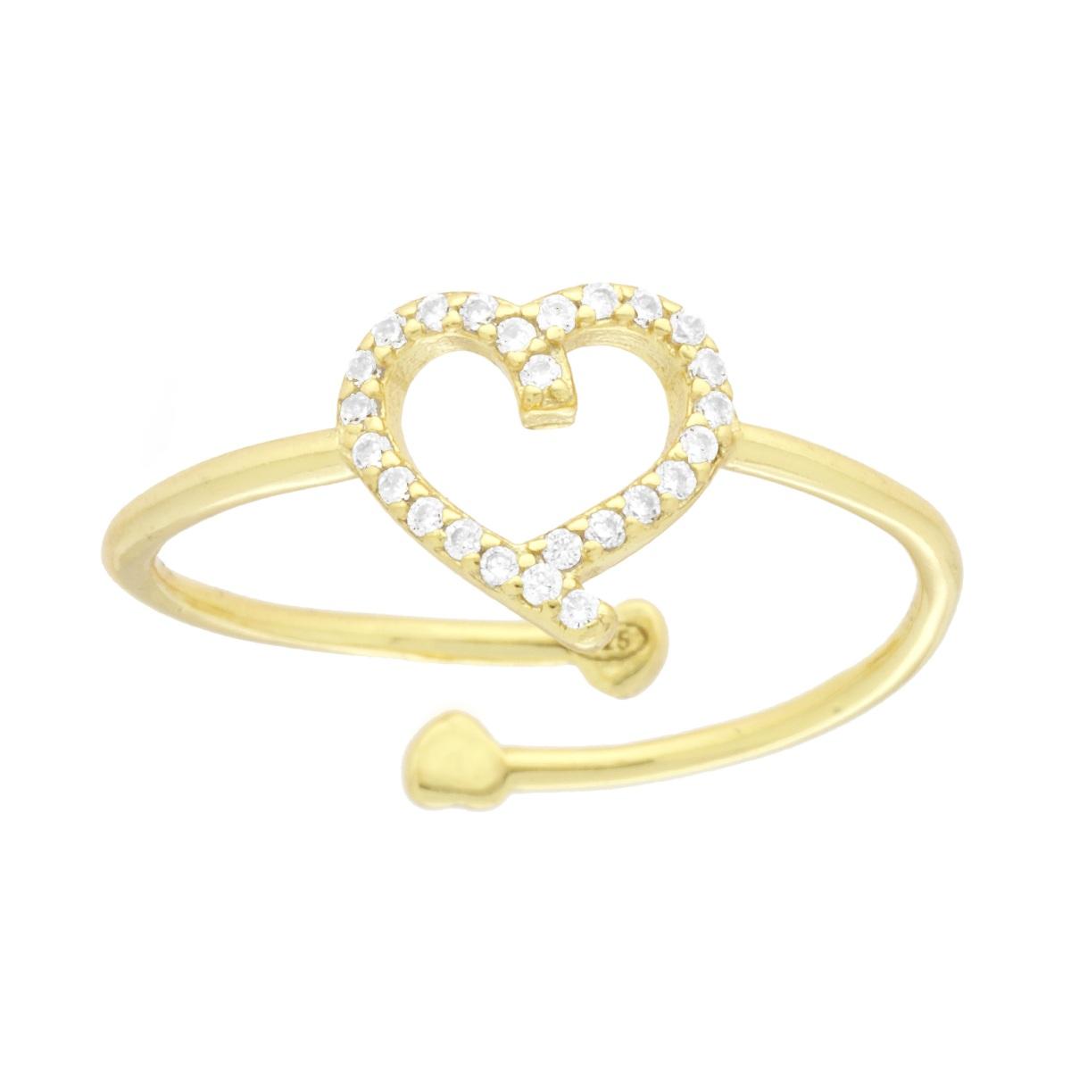 Anello Cuore con Cubic Zirconia Bianchi in ARGENTO 925 Galvanica Oro
