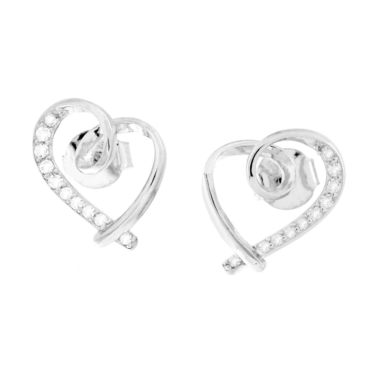 Orecchini Cuore Nastro con Cubic Zirconia Bianchi in ARGENTO 925 Galvanica Rodio
