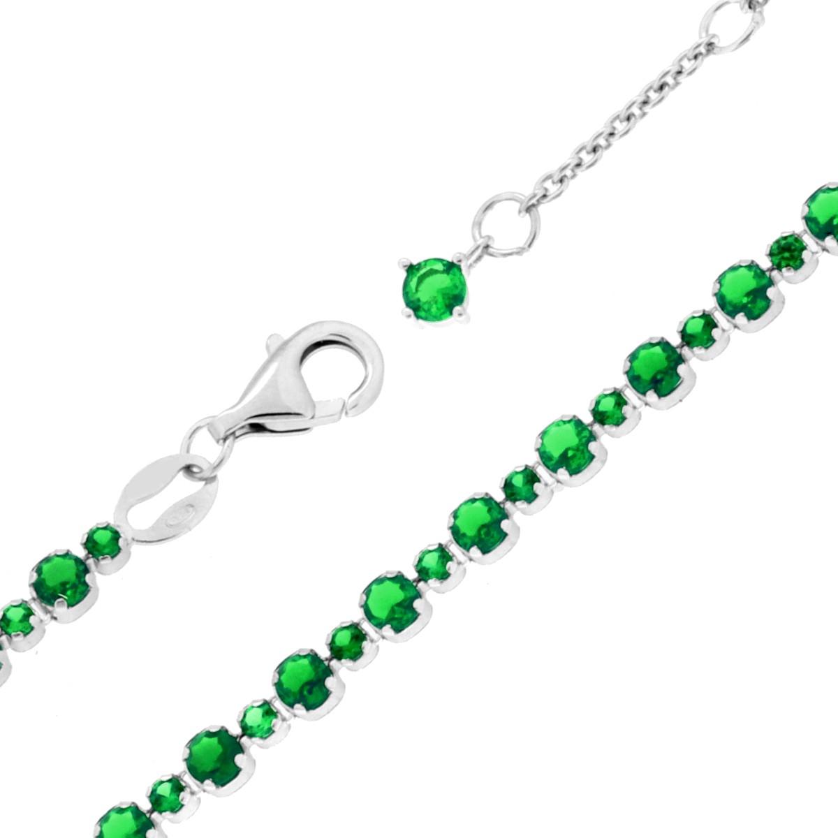Bracciale Tennis cm 17+3 con Cubic Zirconia mm 3 e 2 Verde Smeraldo in ARGENTO 925 Galvanica Rodio