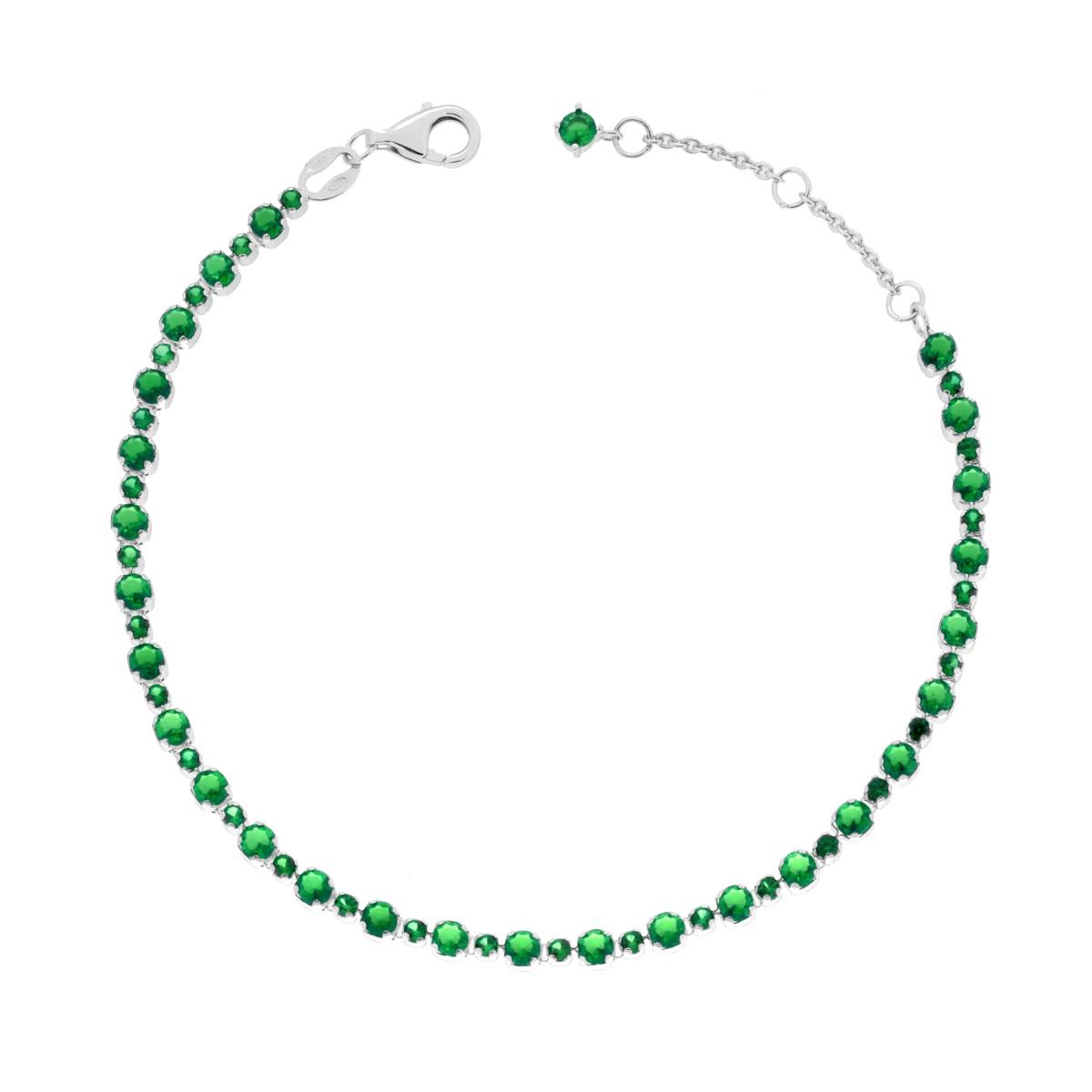 Bracciale Tennis cm 17+3 con Cubic Zirconia mm 3 e 2 Verde Smeraldo in ARGENTO 925 Galvanica Rodio