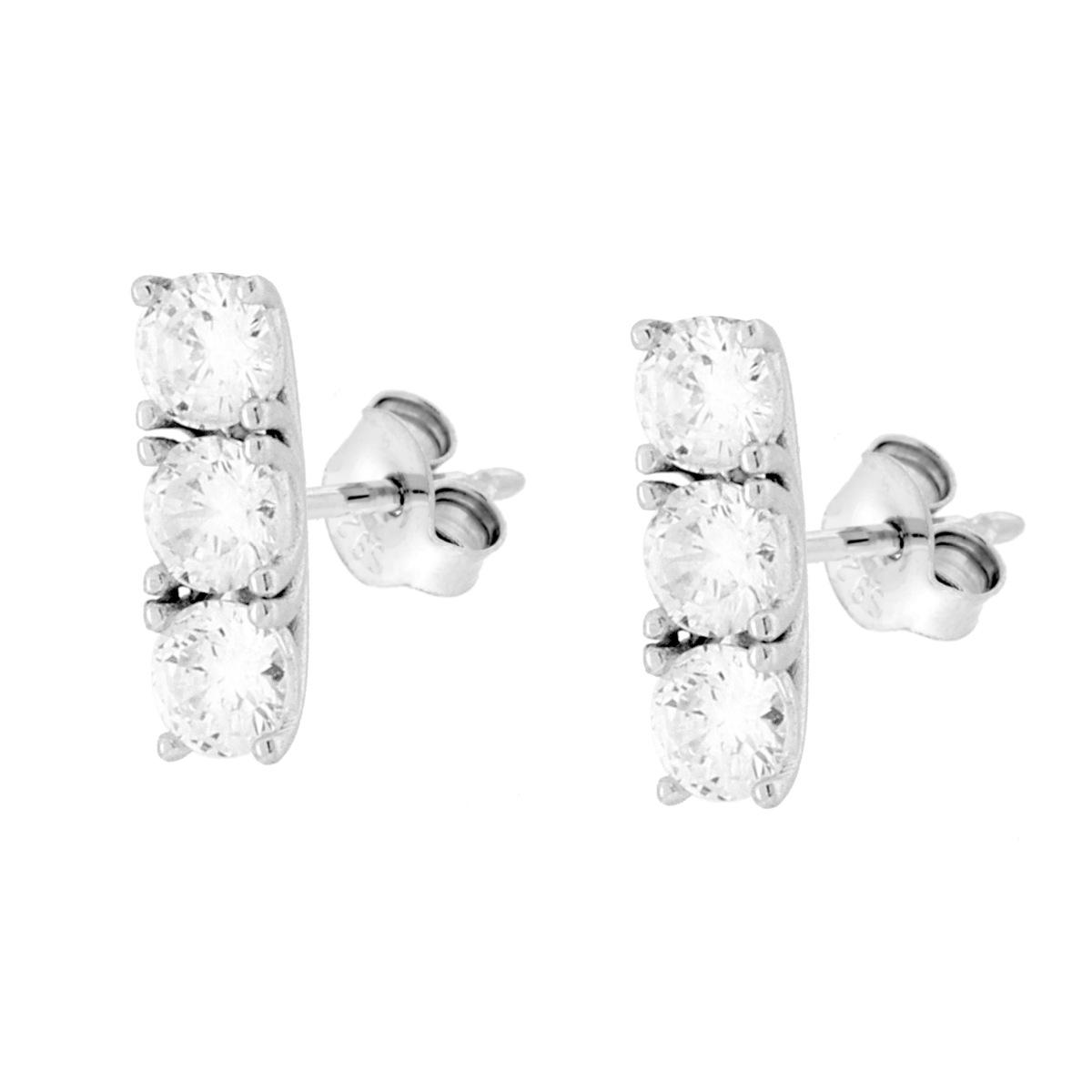 Parure Set Orecchini e Ciondolo Trilogy con Cubic Zirconia Bianchi in ARGENTO 925 Galvanica Rodio