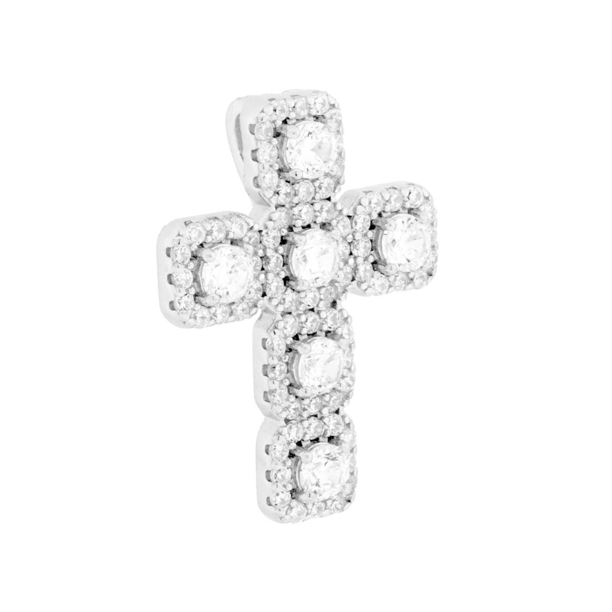 Ciondolo Croce con Cubic Zirconia Bianchi in ARGENTO 925 Galvanica Rodio