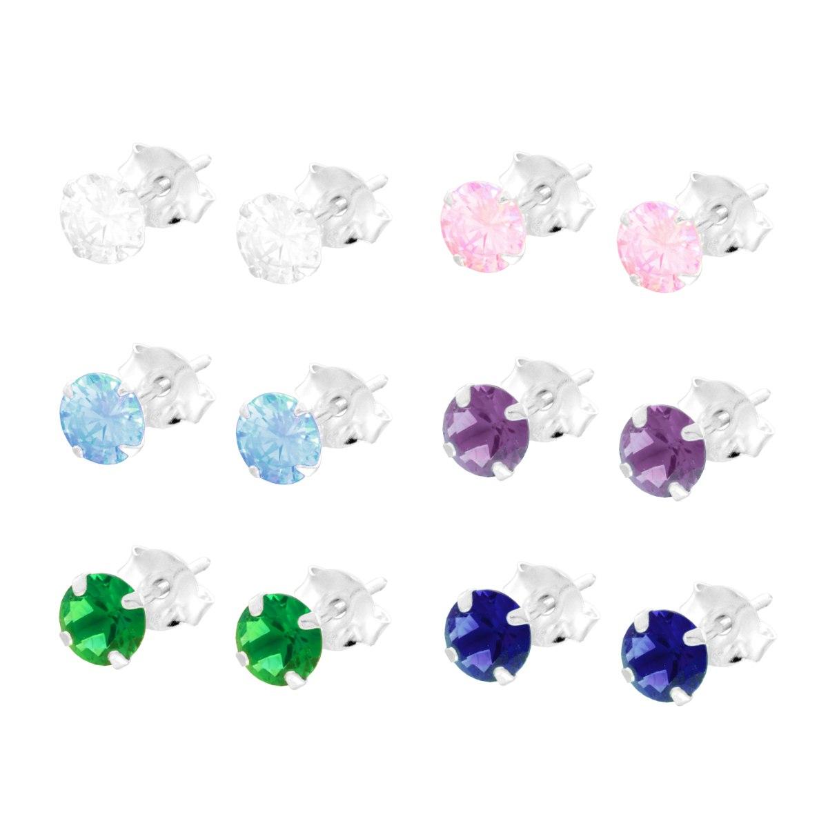 Orecchini Punto Luce Tondo mm 5 a Griffe con Cubic Zirconia Color in ARGENTO 925