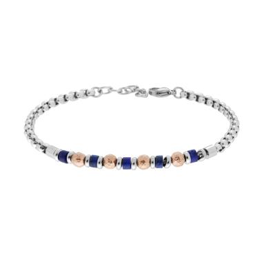Bracciale Uomo Catena Veneziana tonda con Pietre Blu Lapislazzuli e Accessori in ACCIAIO