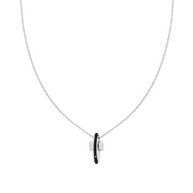 Collana con Catena Forzatina Diamantata con Croce e con Dettaglio Nero e Crystal Bianco in ACCIAIO