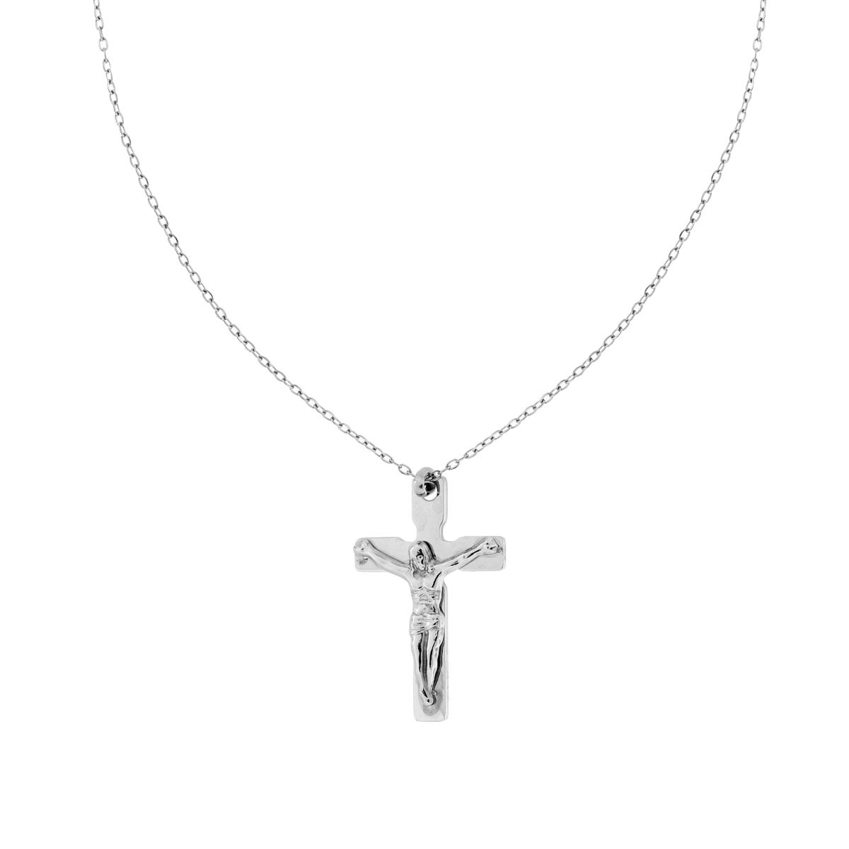 Collana con Catena Forzatina Diamantata con Croce e Gesu Cristo in ACCIAIO