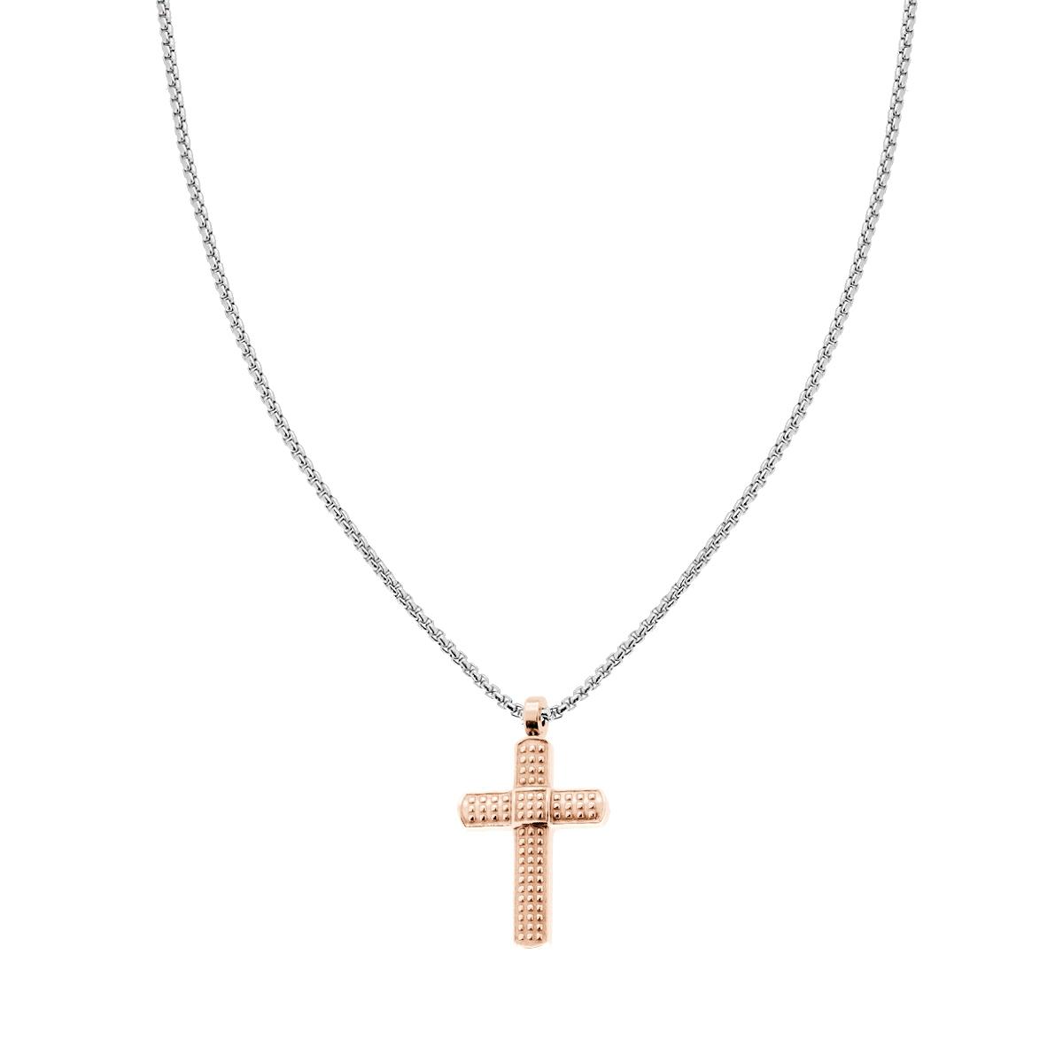 Collana Catena Veneziana Tonda con Croce Rosa in ACCIAIO