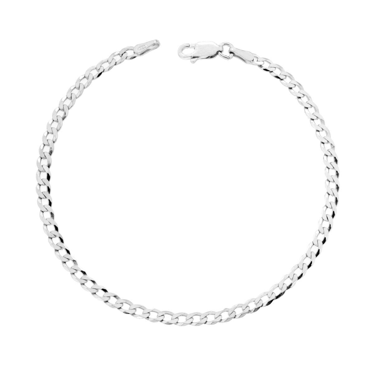 Bracciale Grumetta Diamantata Extraflat 080 sezione mm 3 lunghezza cm 19 in ARGENTO 925 Galvanica Rodio