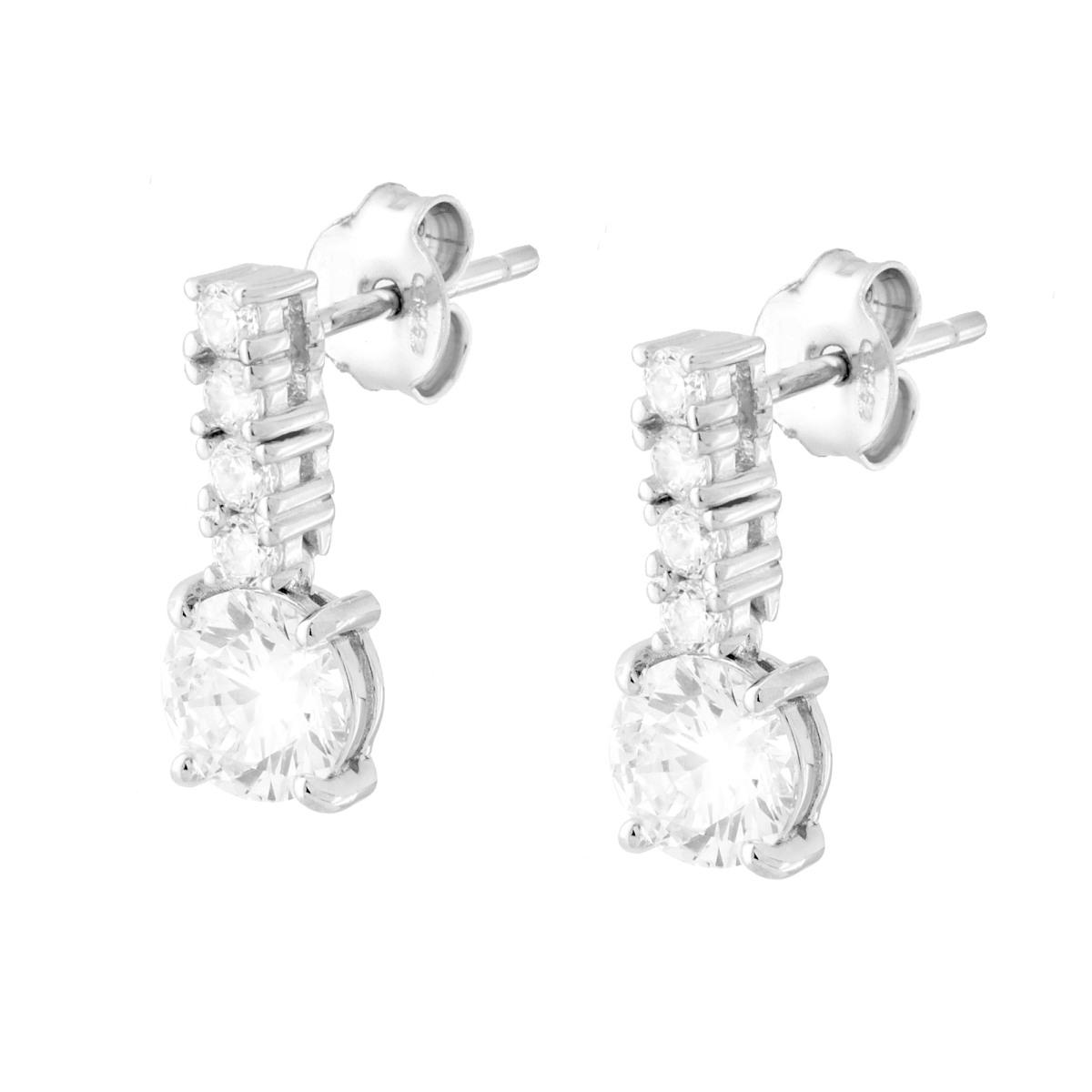 Orecchini Barretta Tennis con Punto Luce Cubic Zirconia Bianchi in ARGENTO 925 Galvanica Rodio