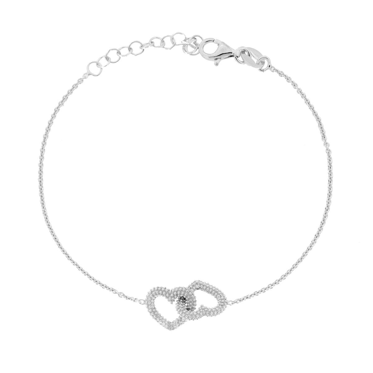 Bracciale Catena Forzatina Diamantata con Cuori Incrociati in ARGENTO 925 Galvanica Rodio