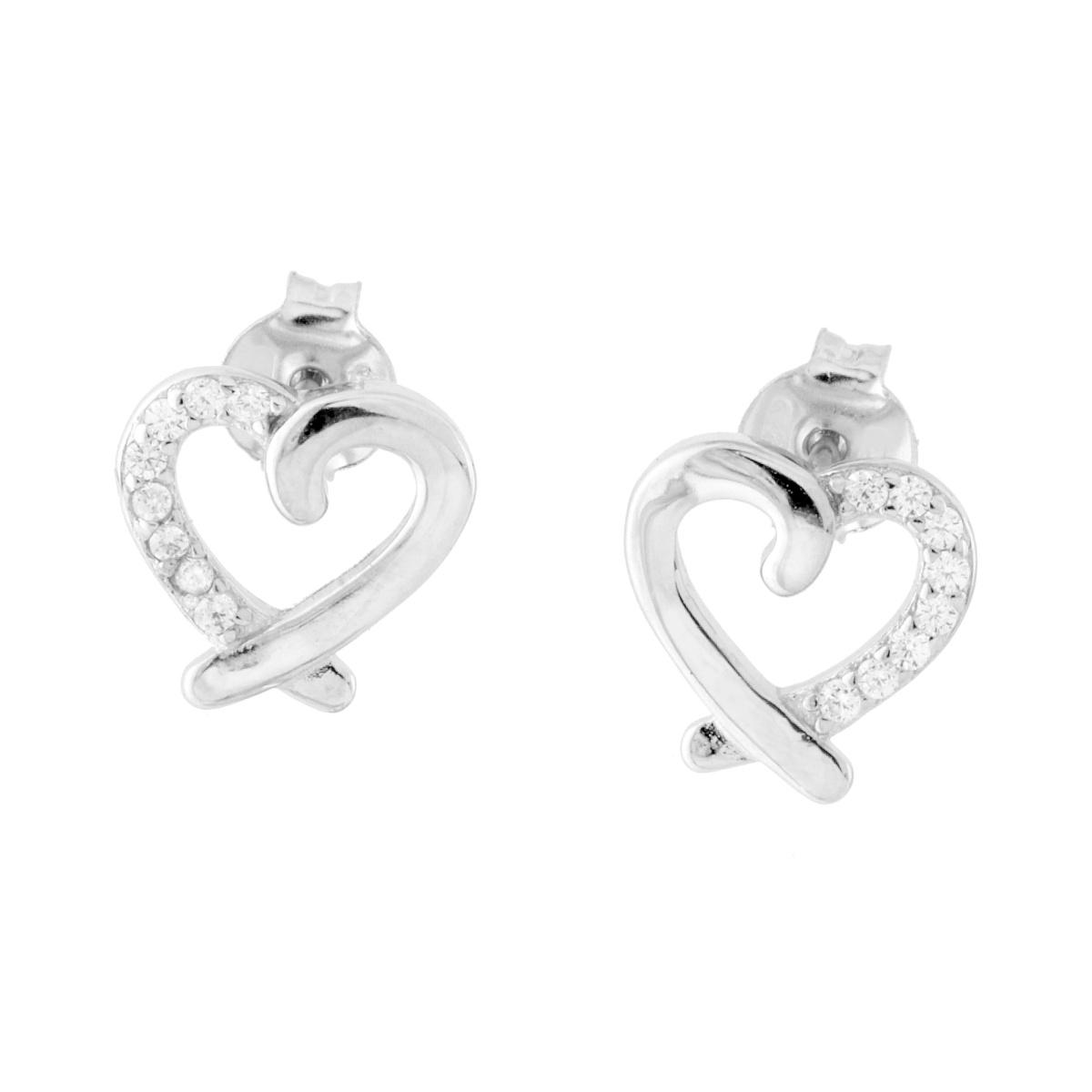 Orecchini Cuore con Cubic Zirconia Bianchi in ARGENTO 925 Galvanica Rodio