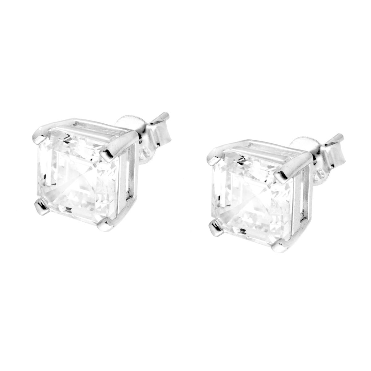 Orecchini Punto Luce Quadrato Princess mm 8 Cubic Zirconia Bianco in ARGENTO 925 Galvanica Rodio