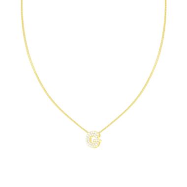 Collana Catena Spiga Diamantata con Lettera Iniziale G e Cubic Zirconia Bianchi in ARGENTO 925 Galvanica Oro