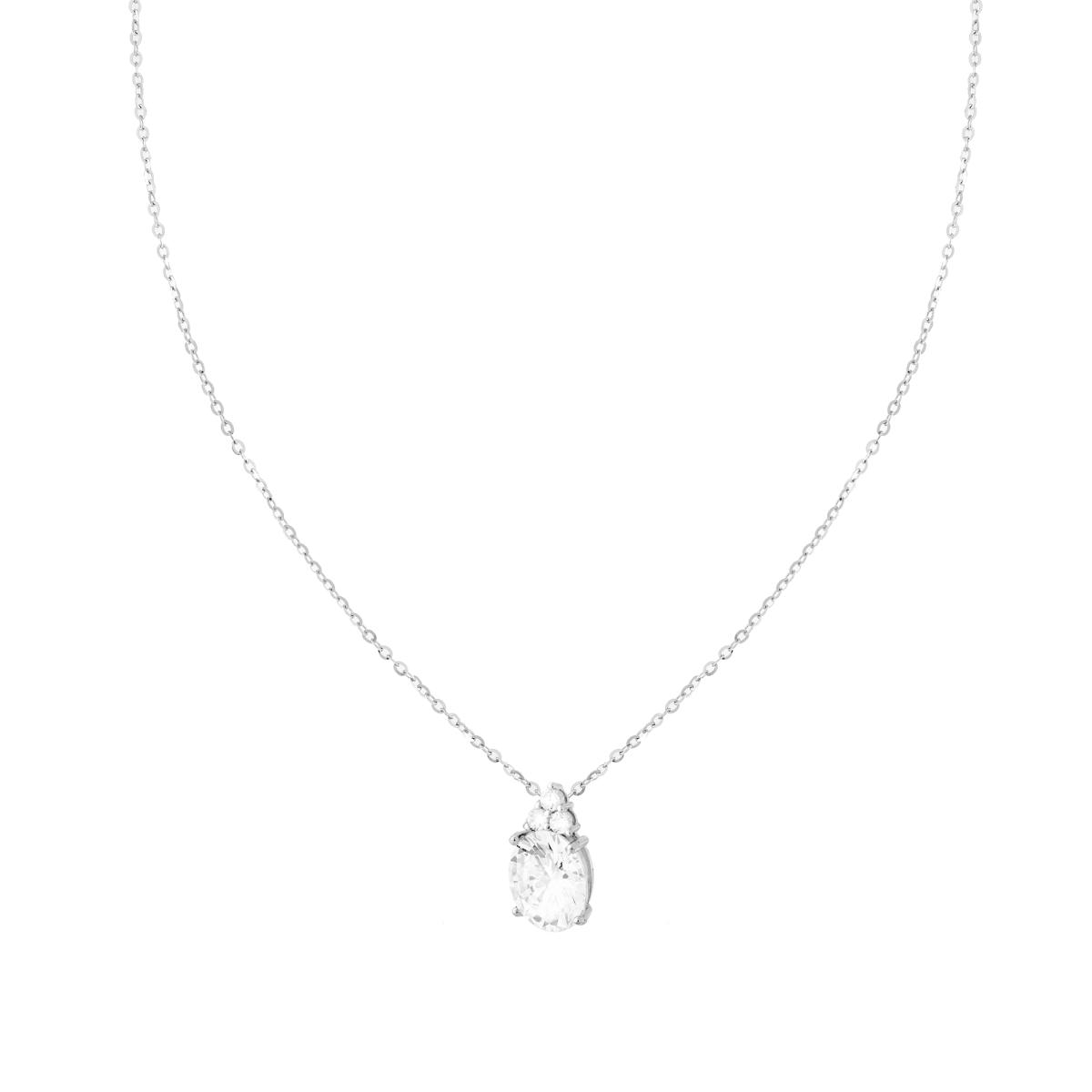Collana Catena Forzatina con Punto Luce Ovale con Cubic Zirconia Bianchi in ARGENTO 925 Galvanica Rodio