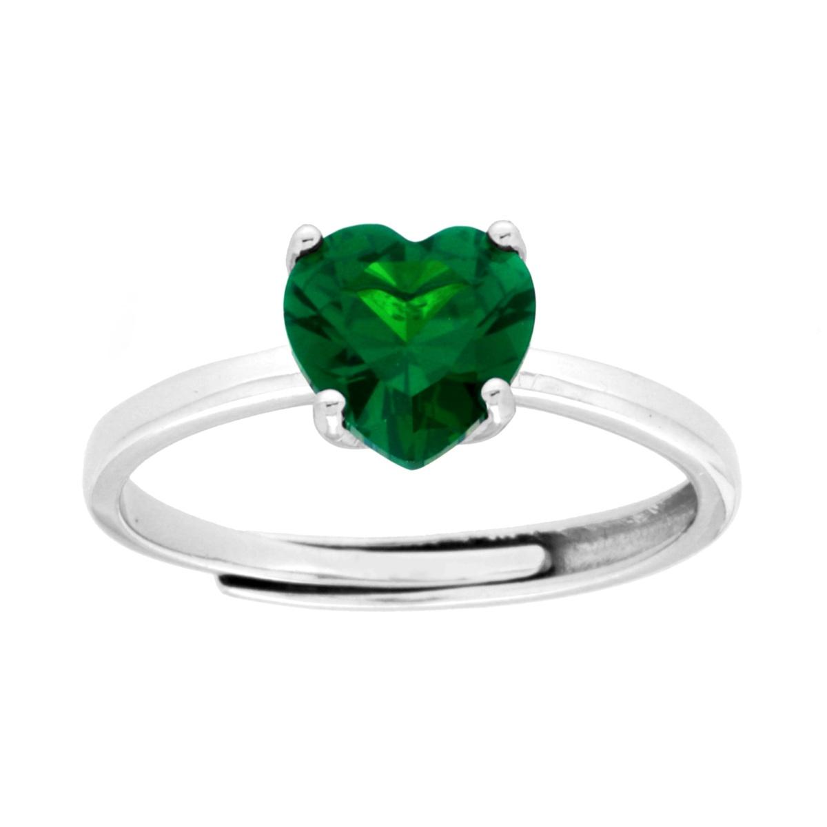 Anello Solitario Cuore Verde Smeraldo Cubic Zirconia in ARGENTO 925 Galvanica Rodio